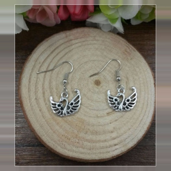 Handmade Antique Silver Finish Swan earrings - Picture 2 of 3